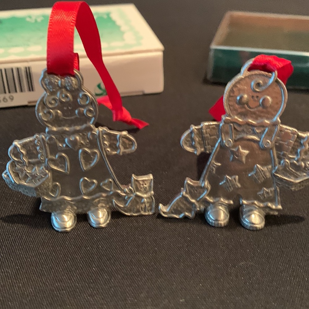 Longaberger Roger And Ginger Pewter Ornaments, including box